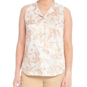 Antonio Melani Tanaysha Floral Satin Button Front Sleeveless Tank Blouse Sz L